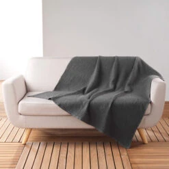 Plaid Gaufrette En Coton Uni 125x150 Cm -Terre de nuit boutique plaid gaufrette anthracite