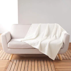 Plaid Gaufrette En Coton Uni 125x150 Cm -Terre de nuit boutique plaid gaufrette blanc