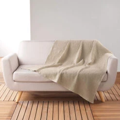 Plaid Gaufrette En Coton Uni 125x150 Cm -Terre de nuit boutique plaid gaufrette lin