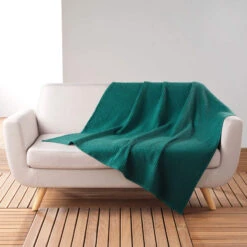 Plaid Gaufrette En Coton Uni 125x150 Cm -Terre de nuit boutique plaid gaufrette petrole