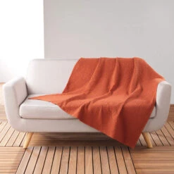 Plaid Gaufrette En Coton Uni 125x150 Cm -Terre de nuit boutique plaid gaufrette terracotta