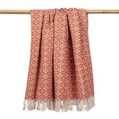 Plaid Coton à Franges Terracotta 130x150 Cm