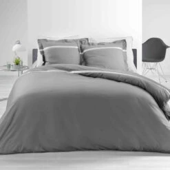 Parure De Lit Percale Satinéa Gris/blanc