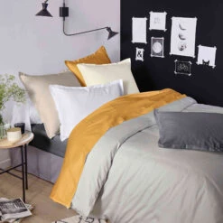 Housse De Couette Satin De Coton Gris - Tradilinge