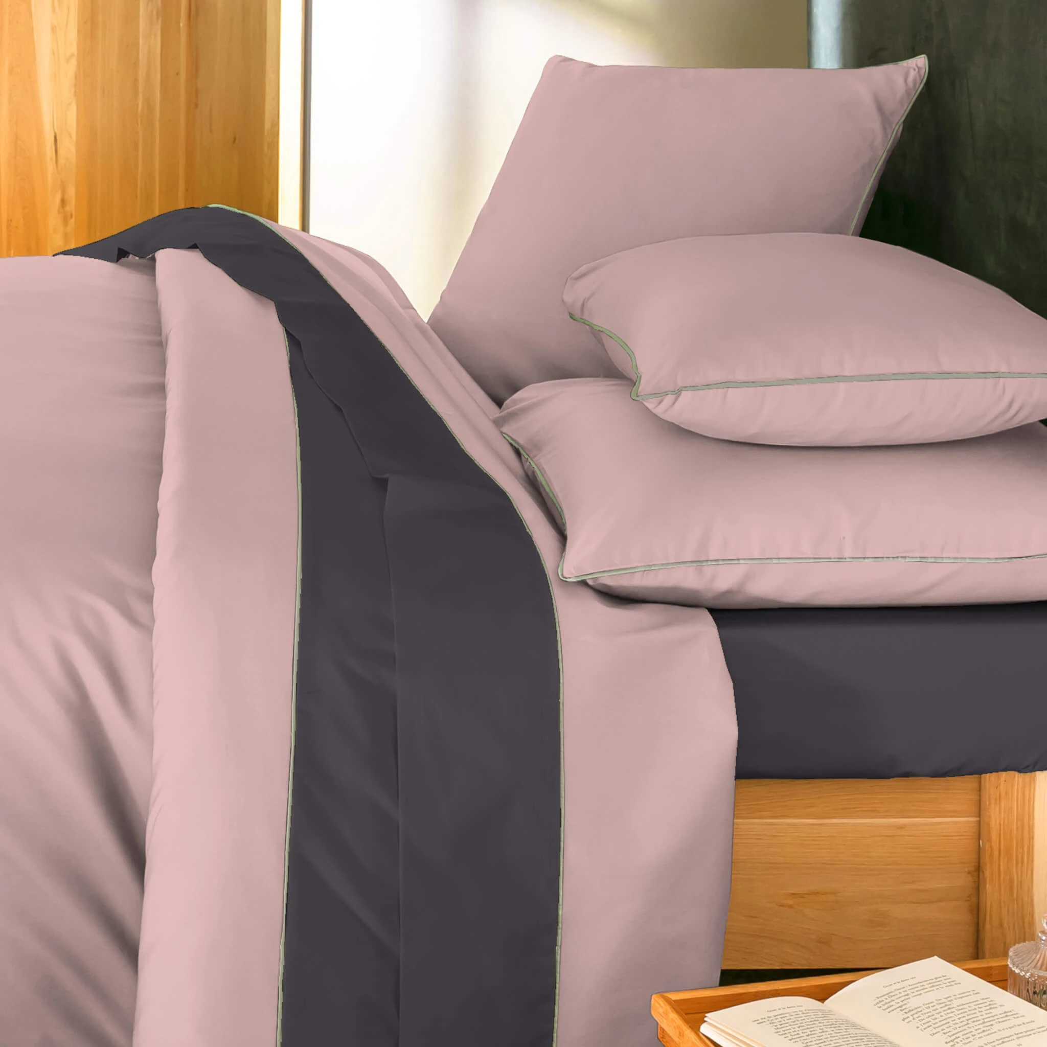 Parure De Lit Percale Sydney Rose Et Anthracite 4 Parure De Lit Percale Sydney Rose Et Anthracite – Image 2