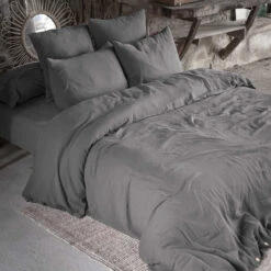 Lot De 2 Taies D'oreillers Double Gaze De Coton Gris Anthracite -Terre de nuit boutique taie oreiller anthracite 4 1