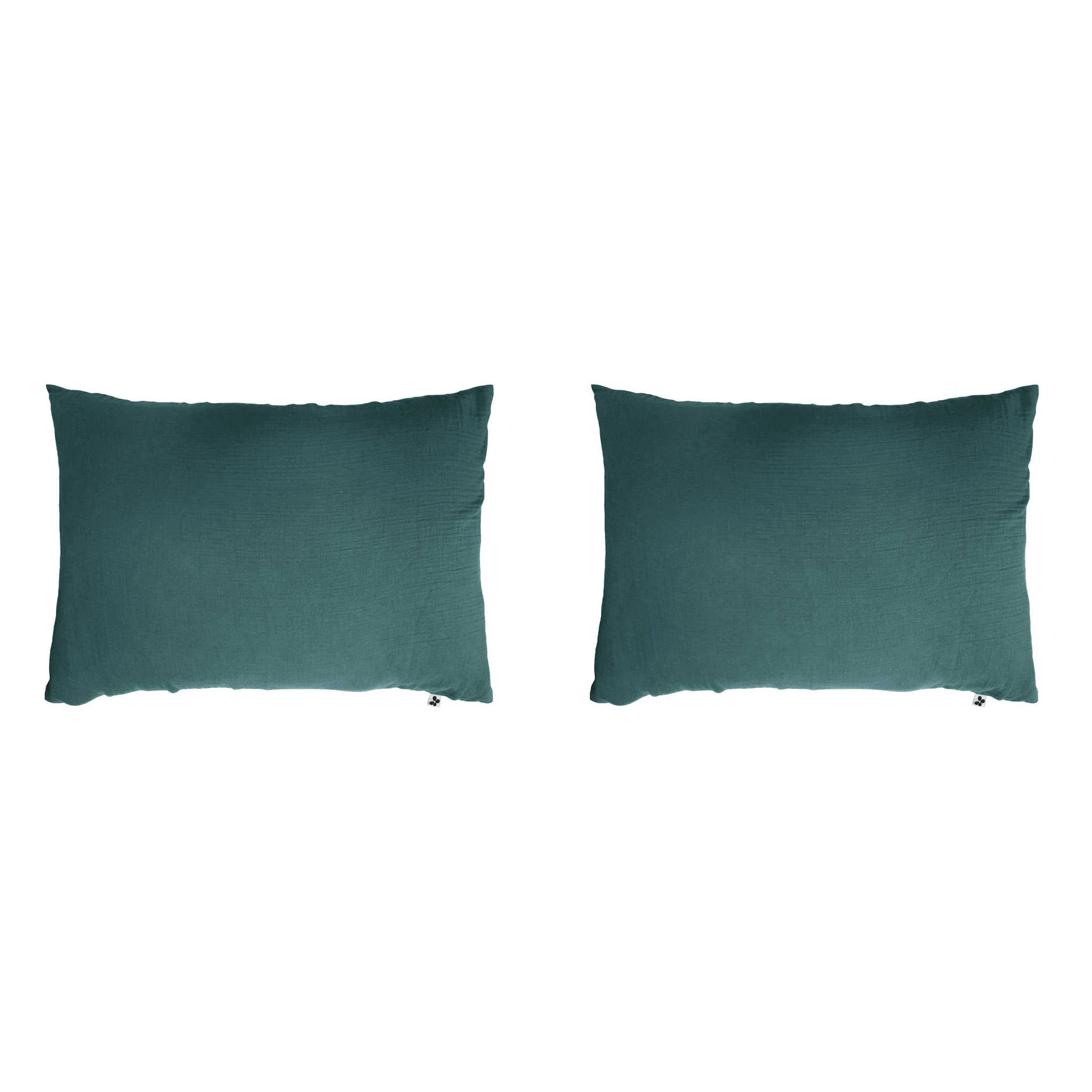 Lot De 2 Taies D'oreillers Double Gaze De Coton Bleu Canard 4 Lot De 2 Taies D'oreillers Double Gaze De Coton Bleu Canard – Image 2