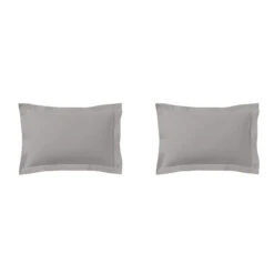 Lot De 2 Taies D'oreillers Gris Mastic 100% Coton 8 Lot De 2 Taies D'oreillers Gris Mastic 100% Coton -Terre de nuit boutique taie oreiller coton mastic fond blanc 3