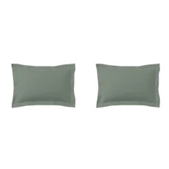 Lot De 2 Taies D'oreillers Vert De Gris 100% Coton 8 Lot De 2 Taies D'oreillers Vert De Gris 100% Coton -Terre de nuit boutique taie oreiller coton vert de gris fond blanc 3
