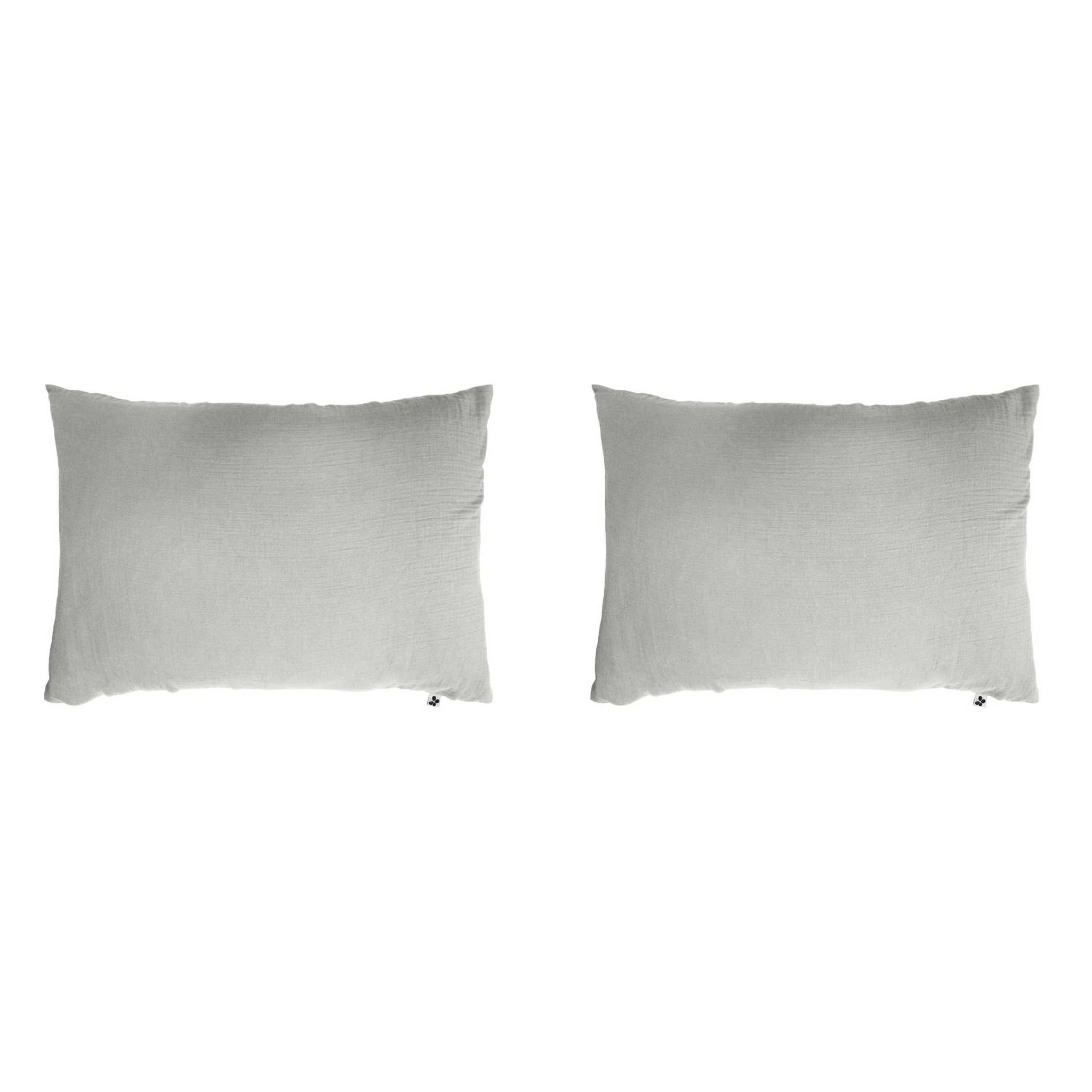 Lot De 2 Taies D'oreillers Double Gaze De Coton Gris 4 Lot De 2 Taies D'oreillers Double Gaze De Coton Gris – Image 2