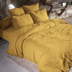 Taie D'oreiller Double Gaze De Coton Jaune Safran 8 Taie D'oreiller Double Gaze De Coton Jaune Safran -Terre de nuit boutique taie oreiller jaune 4 1