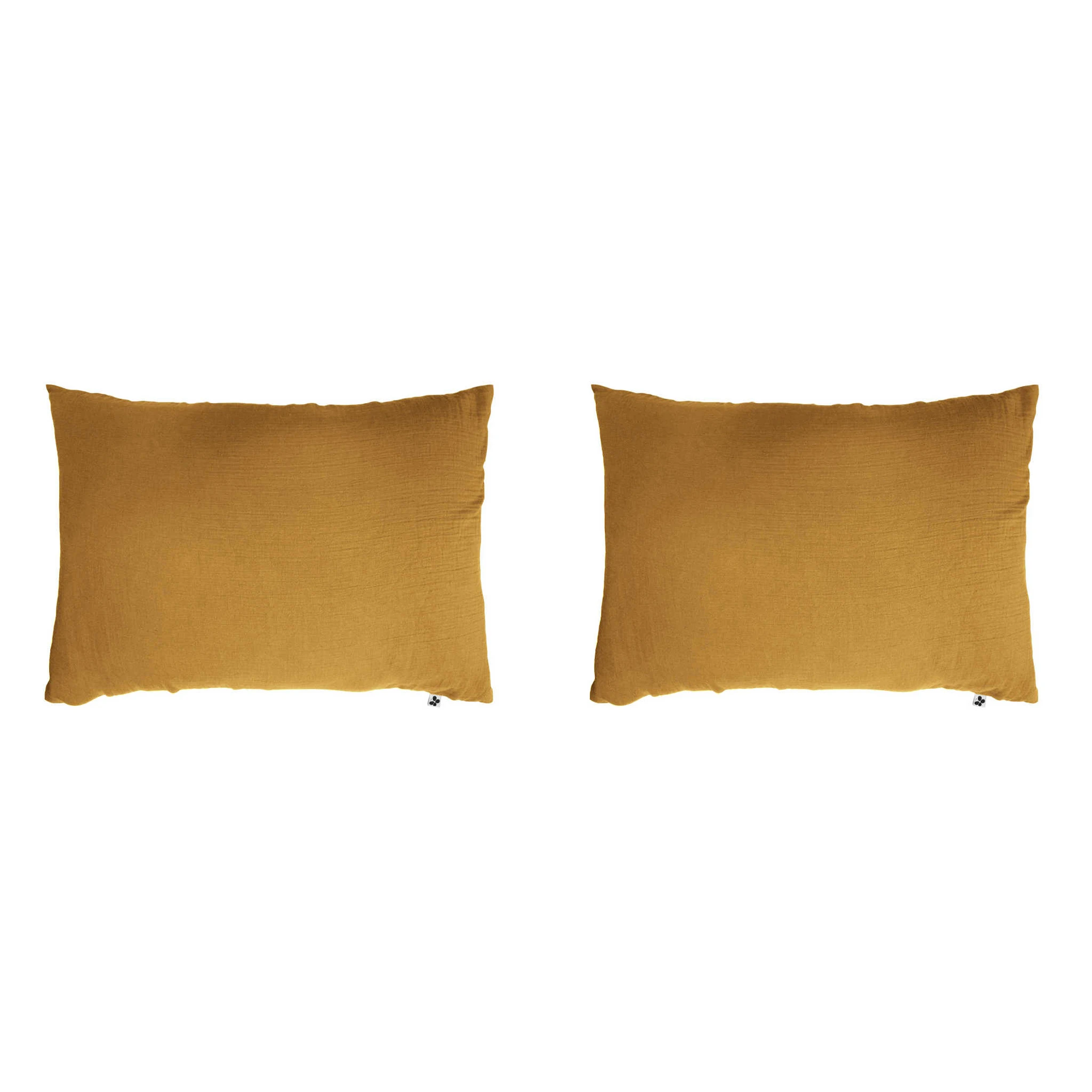 Lot De 2 Taies D'oreillers Double Gaze De Coton Jaune Safran 4 Lot De 2 Taies D'oreillers Double Gaze De Coton Jaune Safran – Image 2