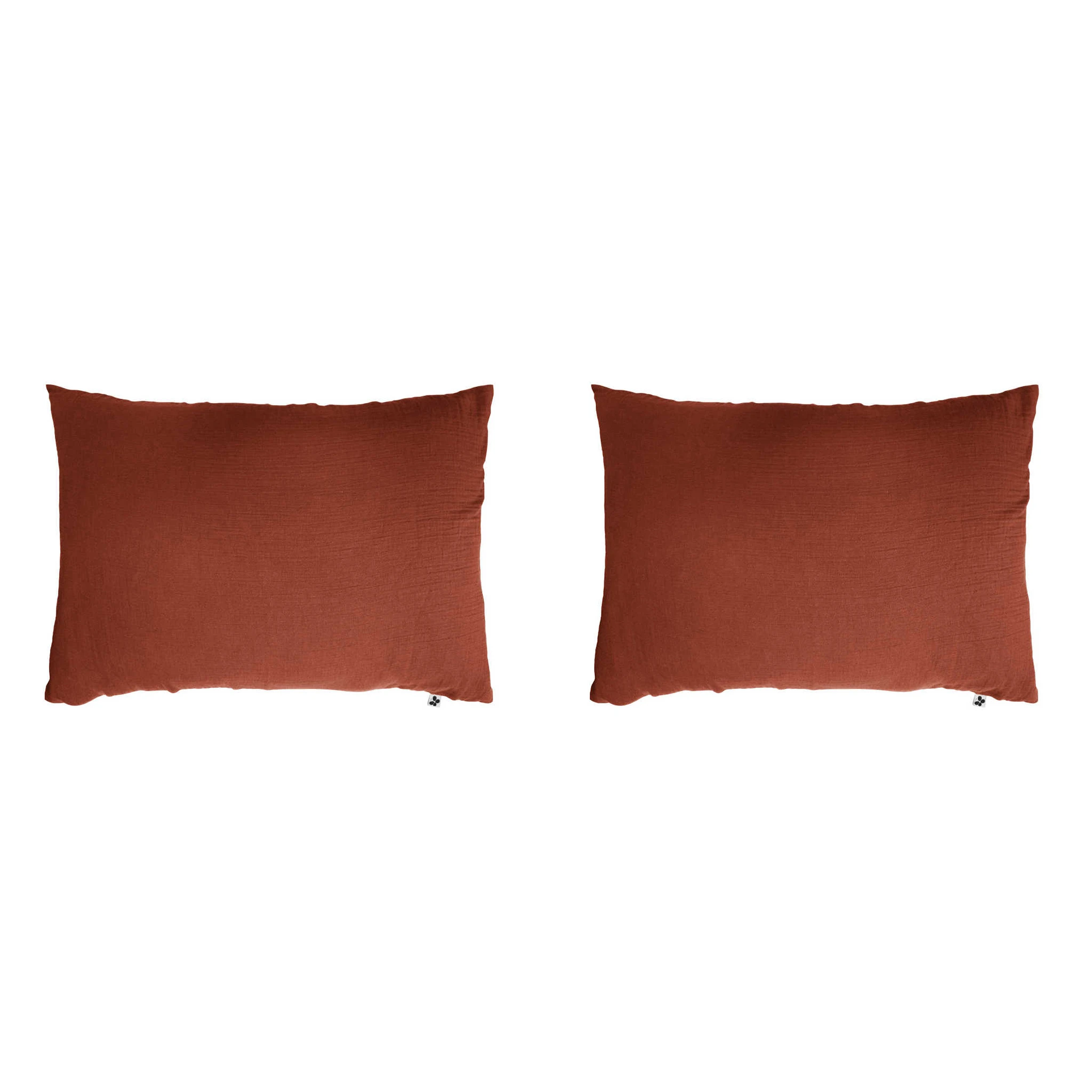 Lot De 2 Taies D'oreillers Double Gaze De Coton Orange Terracotta 4 Lot De 2 Taies D'oreillers Double Gaze De Coton Orange Terracotta – Image 2