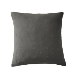 Taie D'oreiller Brodée Double Gaze De Coton Gris Anthracite