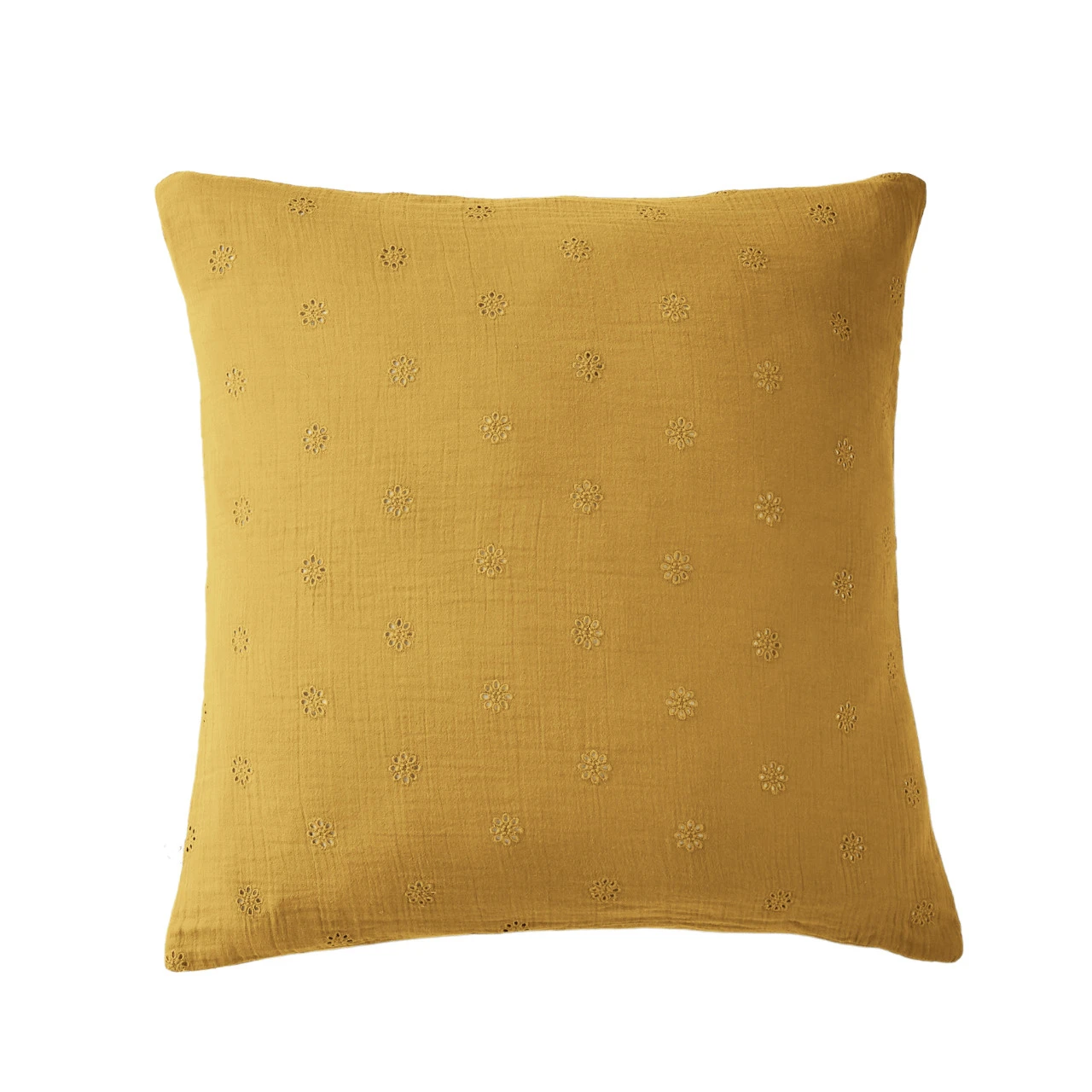 Taie D'oreiller Brodée Double Gaze De Coton Jaune Safran 3 Taie D'oreiller Brodée Double Gaze De Coton Jaune Safran