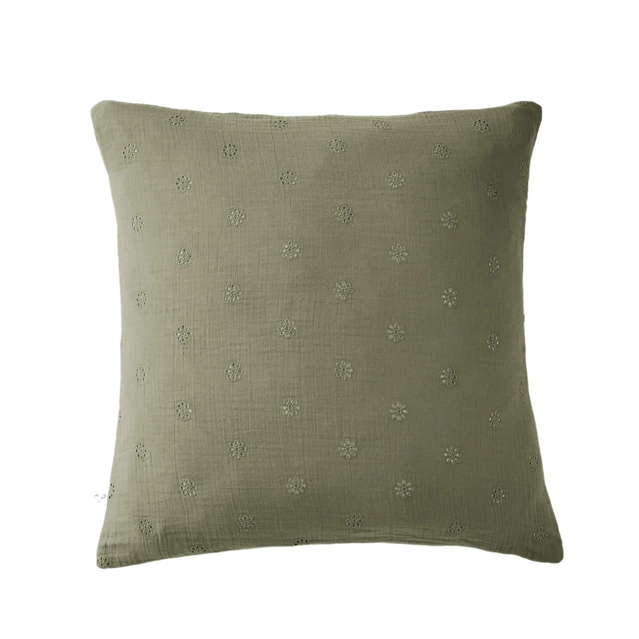 Taie D'oreiller Brodée Double Gaze De Coton Kaki 3 Taie D'oreiller Brodée Double Gaze De Coton Kaki