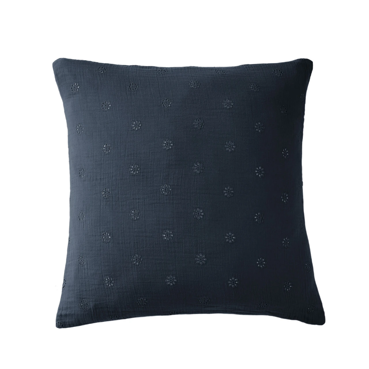 Taie D'oreiller Brodée Double Gaze De Coton Marine 3 Taie D'oreiller Brodée Double Gaze De Coton Marine