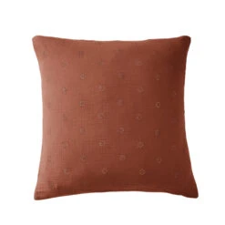 Taie D'oreiller Brodée Double Gaze De Coton Orange Terracotta