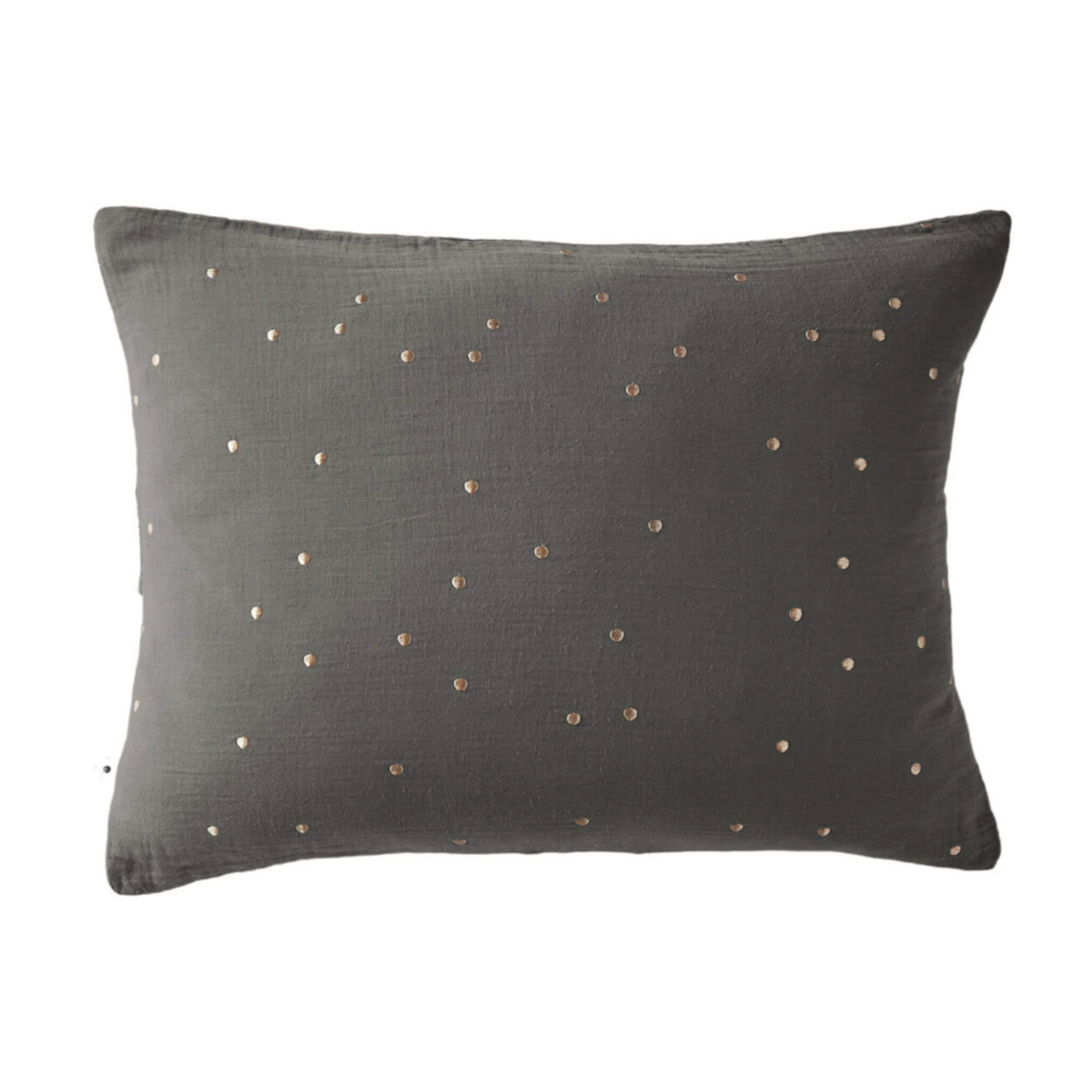 Taie D'oreiller à Pois Brodés Double Gaze De Coton Gris Anthracite 4 Taie D'oreiller à Pois Brodés Double Gaze De Coton Gris Anthracite – Image 2