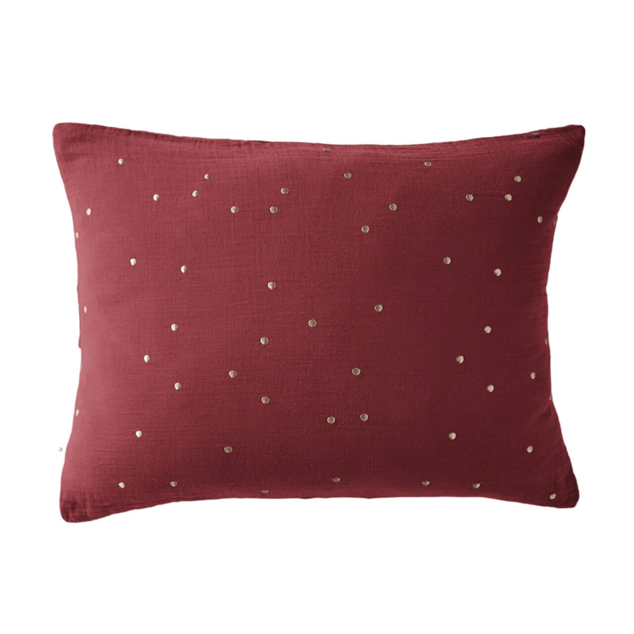 Taie D'oreiller à Pois Brodés Double Gaze De Coton Bordeaux 4 Taie D'oreiller à Pois Brodés Double Gaze De Coton Bordeaux – Image 2