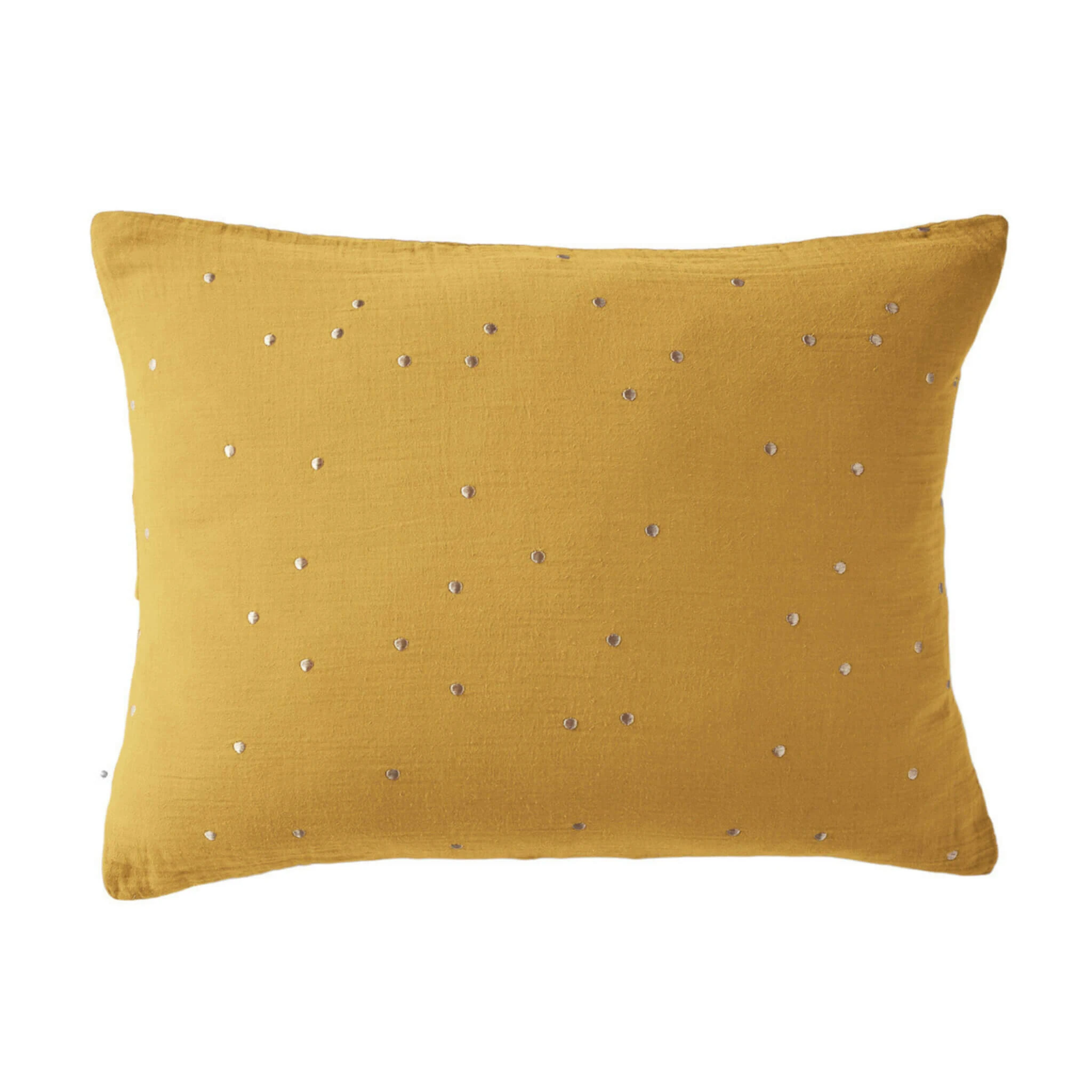 Taie D'oreiller à Pois Brodés Double Gaze De Coton Jaune Safran 4 Taie D'oreiller à Pois Brodés Double Gaze De Coton Jaune Safran – Image 2