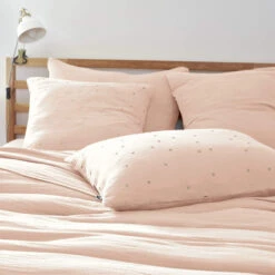 Taie D'oreiller à Pois Brodés Double Gaze De Coton Rose 8 Taie D'oreiller à Pois Brodés Double Gaze De Coton Rose -Terre de nuit boutique to chic rose ambiance