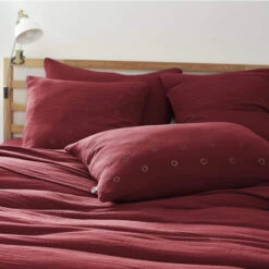 Taie D'oreiller Brodée Double Gaze De Coton Bordeaux -Terre de nuit boutique to boho bordeaux ambiance