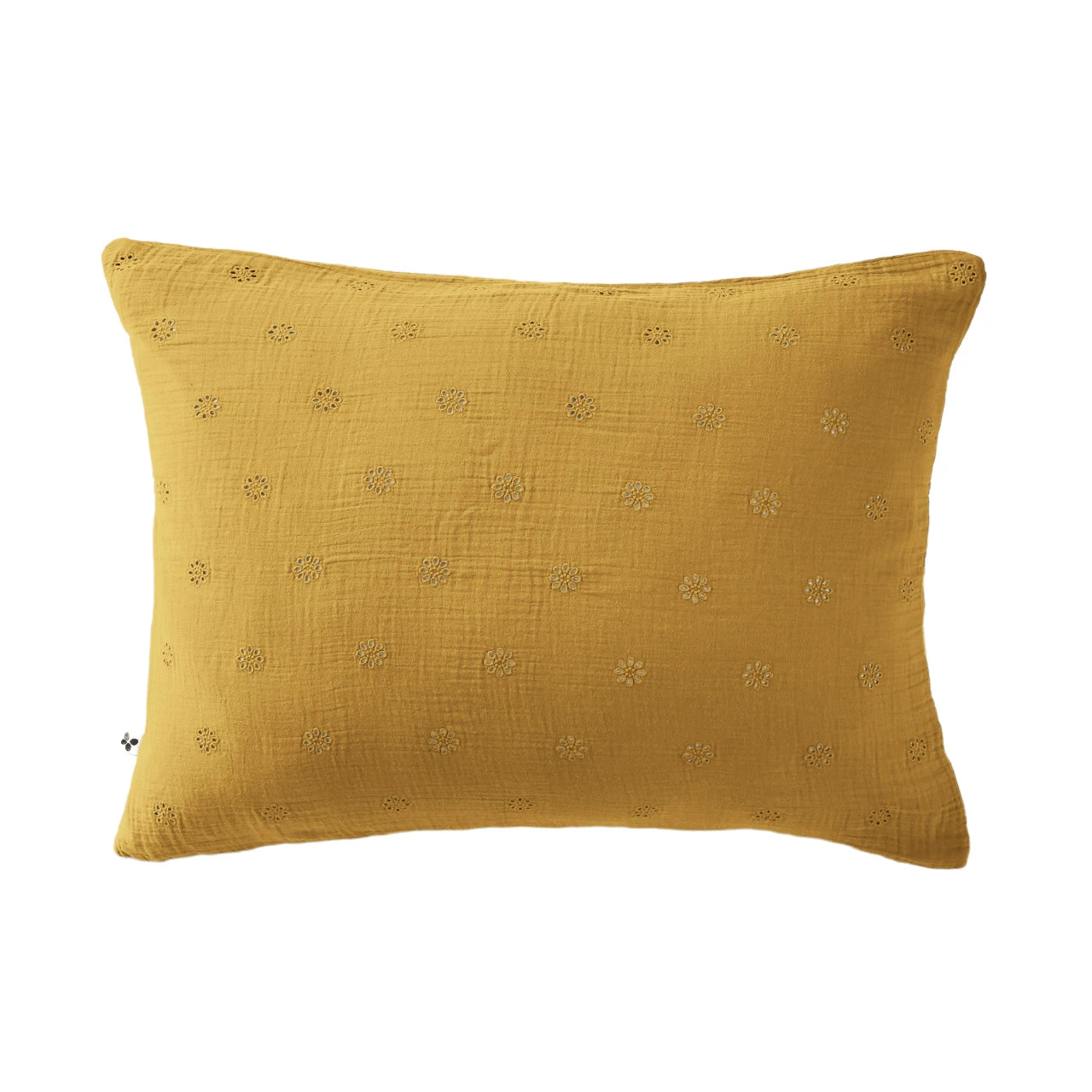 Taie D'oreiller Brodée Double Gaze De Coton Jaune Safran 4 Taie D'oreiller Brodée Double Gaze De Coton Jaune Safran – Image 2