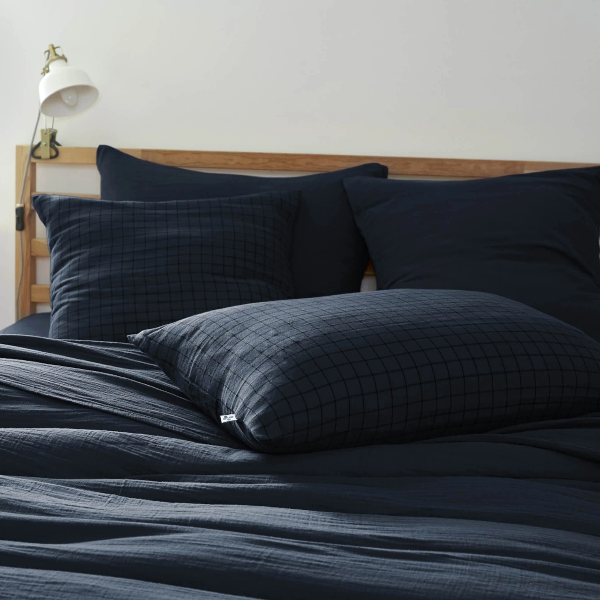 Taie D'oreiller à Carreaux Double Gaze De Coton Marine 3 Taie D'oreiller à Carreaux Double Gaze De Coton Marine
