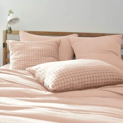 Taie D'oreiller à Carreaux Double Gaze De Coton Rose