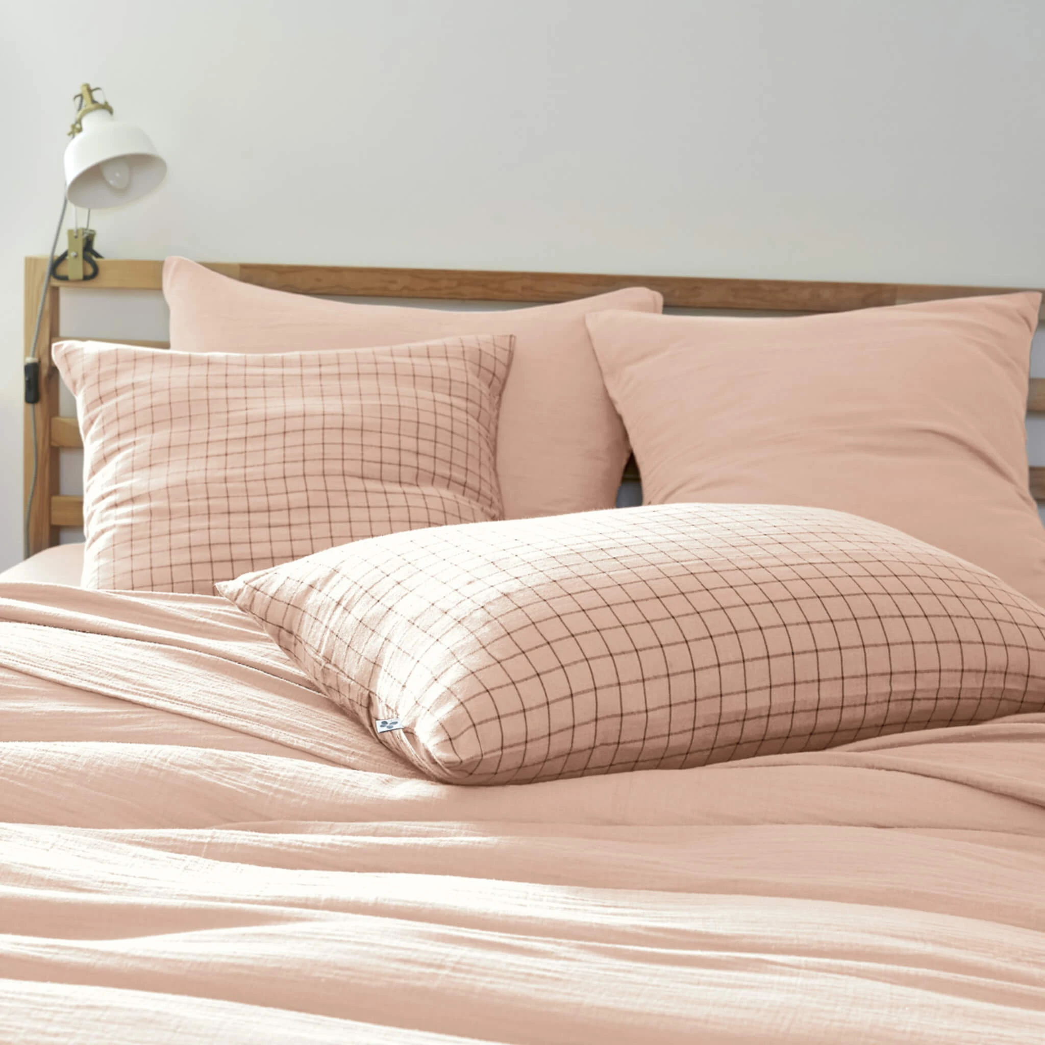 Taie D'oreiller à Carreaux Double Gaze De Coton Rose 3 Taie D'oreiller à Carreaux Double Gaze De Coton Rose