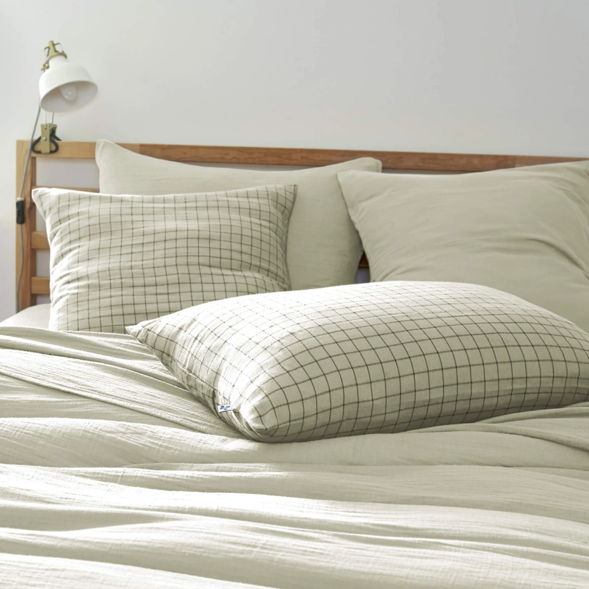 Taie D'oreiller à Carreaux Double Gaze De Coton Vert D'eau 3 Taie D'oreiller à Carreaux Double Gaze De Coton Vert D'eau