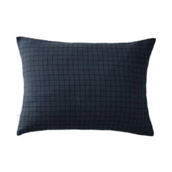 Taie D'oreiller à Carreaux Double Gaze De Coton Marine 7 Taie D'oreiller à Carreaux Double Gaze De Coton Marine -Terre de nuit boutique to mix marine fond blanc 1