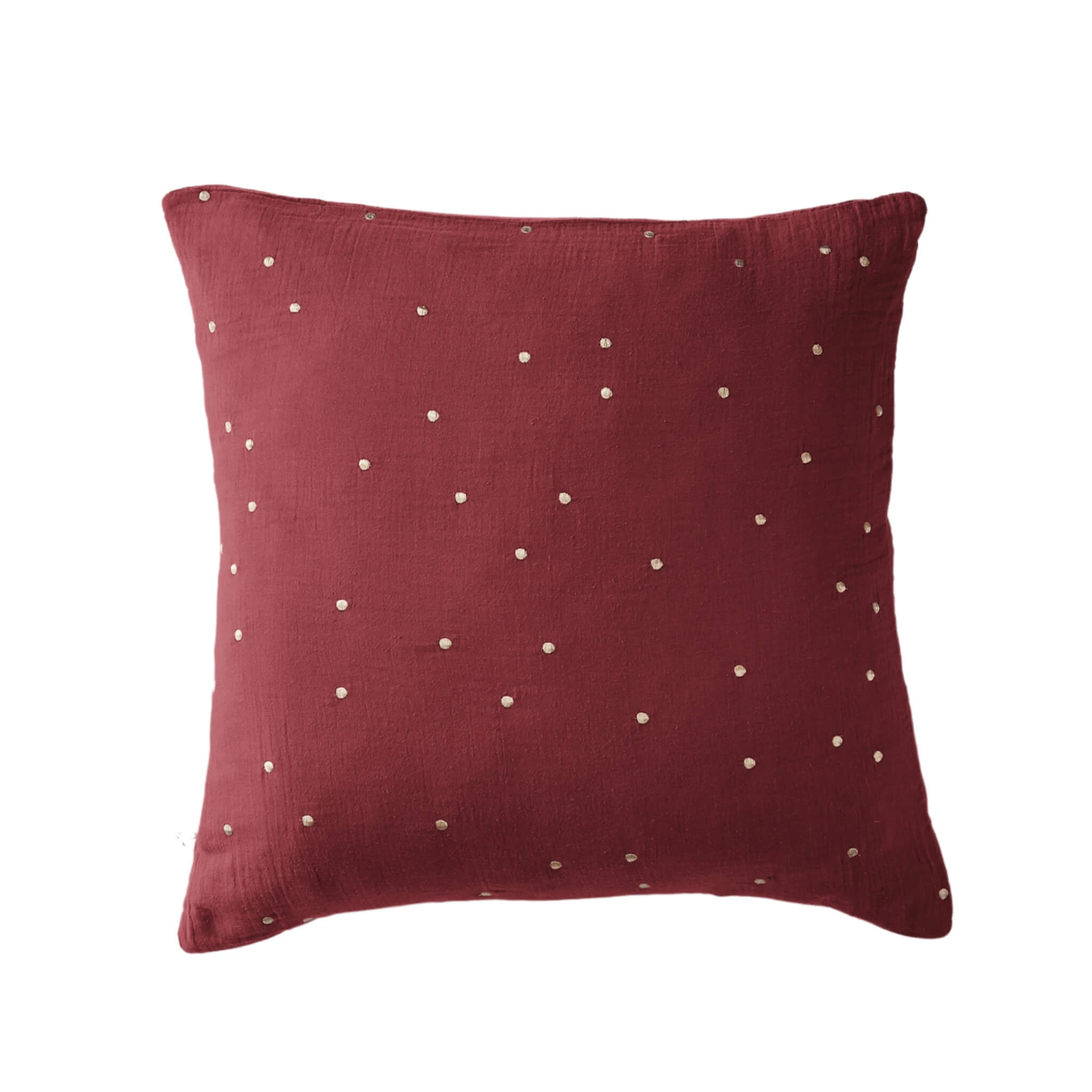 Taie D'oreiller à Pois Brodés Double Gaze De Coton Bordeaux 3 Taie D'oreiller à Pois Brodés Double Gaze De Coton Bordeaux