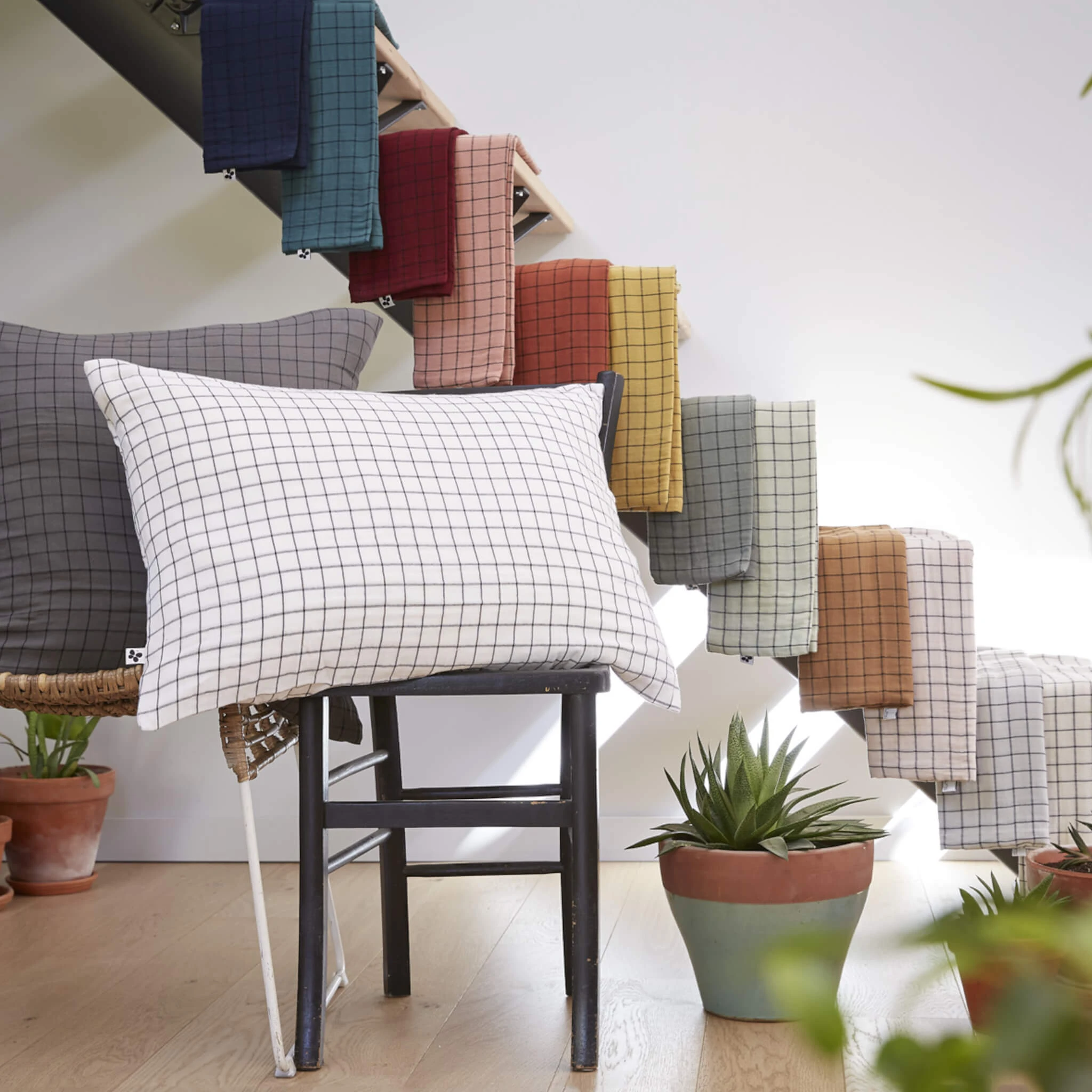 Taie D'oreiller à Carreaux Double Gaze De Coton Anthracite 6 Taie D'oreiller à Carreaux Double Gaze De Coton Anthracite – Image 4