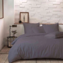 Parure De Lit Percale Unie Gris