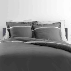 Parure De Lit Percale Satinéa Anthracite/blanc -Terre de nuit boutique zoomsatineaanthrablanc