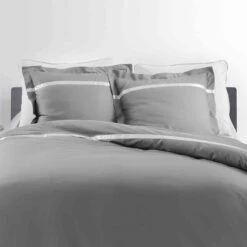 Alternative view of Parure De Lit Percale Satinéa Gris/blanc
